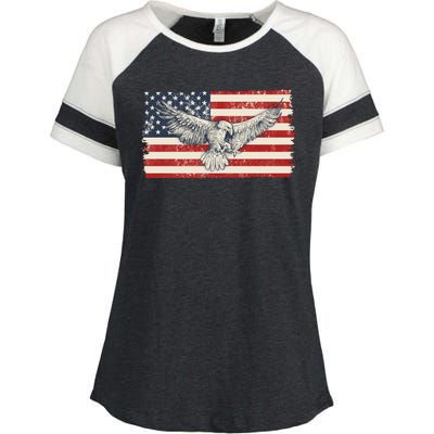 Distressed American USA Flag Eagle Enza Ladies Jersey Colorblock Tee