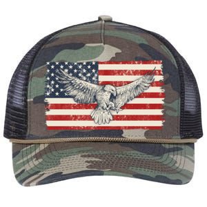 Distressed American USA Flag Eagle Retro Rope Trucker Hat Cap