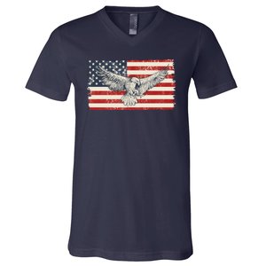 Distressed American USA Flag Eagle V-Neck T-Shirt