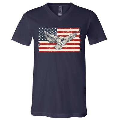 Distressed American USA Flag Eagle V-Neck T-Shirt