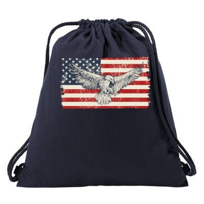 Distressed American USA Flag Eagle Drawstring Bag