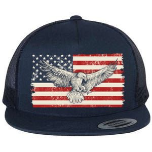 Distressed American USA Flag Eagle Flat Bill Trucker Hat