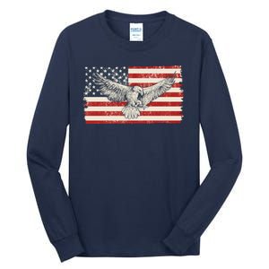 Distressed American USA Flag Eagle Tall Long Sleeve T-Shirt