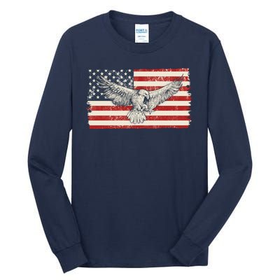 Distressed American USA Flag Eagle Tall Long Sleeve T-Shirt