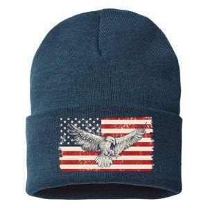 Distressed American USA Flag Eagle Sustainable Knit Beanie