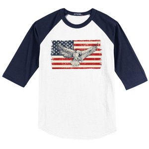 Distressed American USA Flag Eagle Baseball Sleeve Shirt