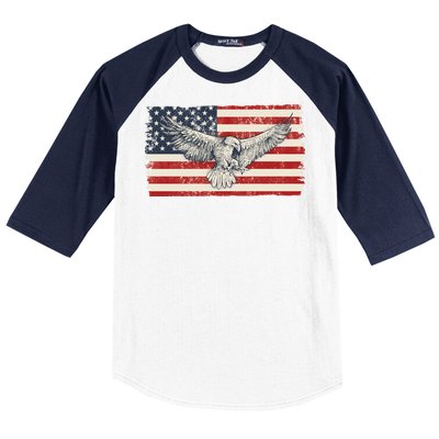 Distressed American USA Flag Eagle Baseball Sleeve Shirt