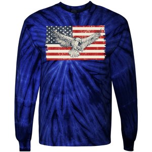 Distressed American USA Flag Eagle Tie-Dye Long Sleeve Shirt