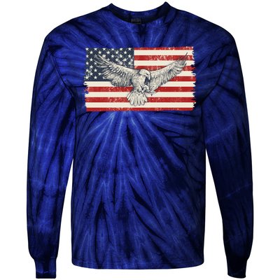 Distressed American USA Flag Eagle Tie-Dye Long Sleeve Shirt