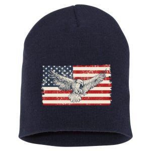 Distressed American USA Flag Eagle Short Acrylic Beanie