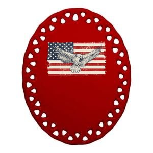 Distressed American USA Flag Eagle Ceramic Oval Ornament