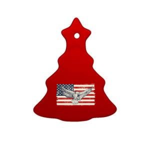 Distressed American USA Flag Eagle Ceramic Tree Ornament