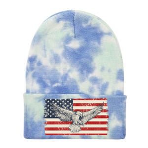 Distressed American USA Flag Eagle Tie Dye 12in Knit Beanie