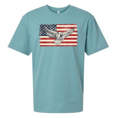 Distressed American USA Flag Eagle Sueded Cloud Jersey T-Shirt