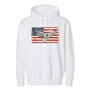 Distressed American USA Flag Eagle Garment-Dyed Fleece Hoodie