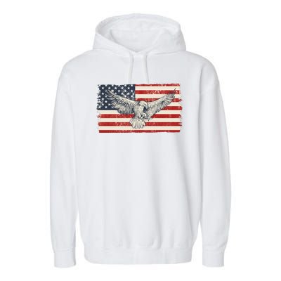 Distressed American USA Flag Eagle Garment-Dyed Fleece Hoodie