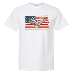 Distressed American USA Flag Eagle Garment-Dyed Heavyweight T-Shirt