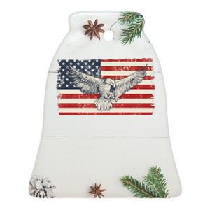 Distressed American USA Flag Eagle Ceramic Bell Ornament