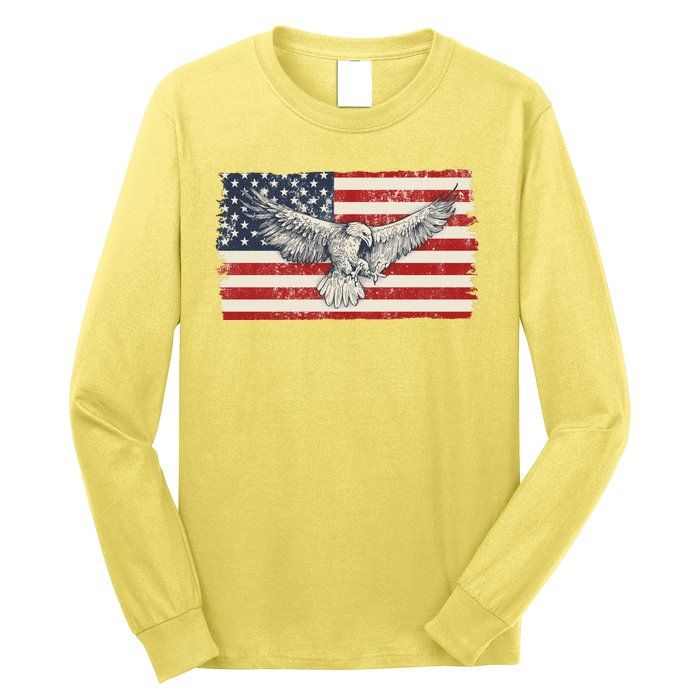 Distressed American USA Flag Eagle Long Sleeve Shirt