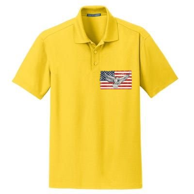 Distressed American USA Flag Eagle Dry Zone Grid Polo