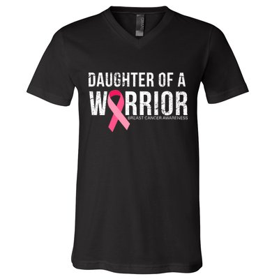 Daughter Of A Warrior Breast Cancer Awareness V-Neck T-Shirt