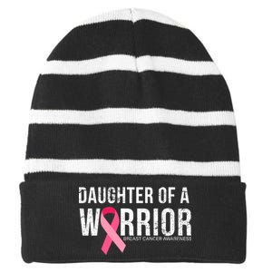 Daughter Of A Warrior Breast Cancer Awareness Striped Beanie with Solid Band