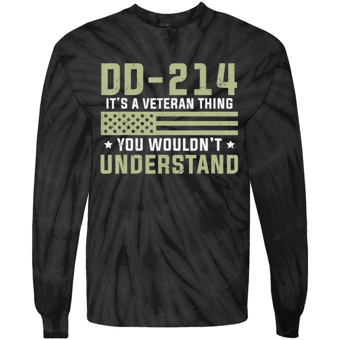 Dd214 Alumni Veteran U.S. Flag Soldier Tie-Dye Long Sleeve Shirt