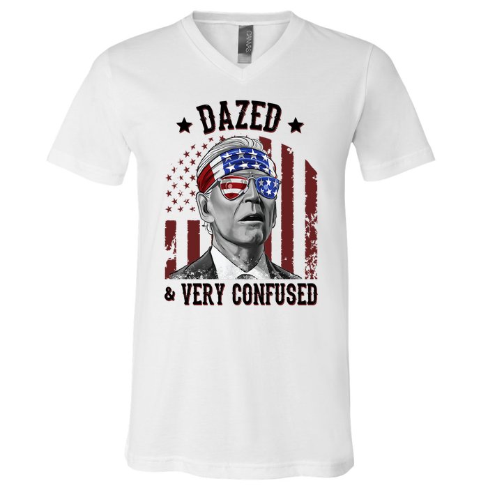 Dazed And Very Confused Biden Funny 4th Of July V-Neck T-Shirt