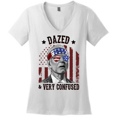 Dazed And Very Confused Biden Funny 4th Of July Women's V-Neck T-Shirt