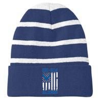 DD214 Alumni Veteran Vintage American Flag Striped Beanie with Solid Band