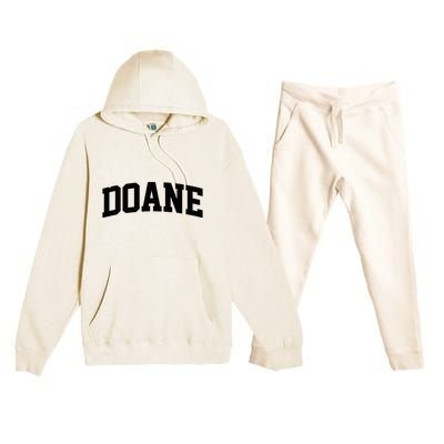 Doane Arch Vintage College Athletic Sport Premium Hooded Sweatsuit Set