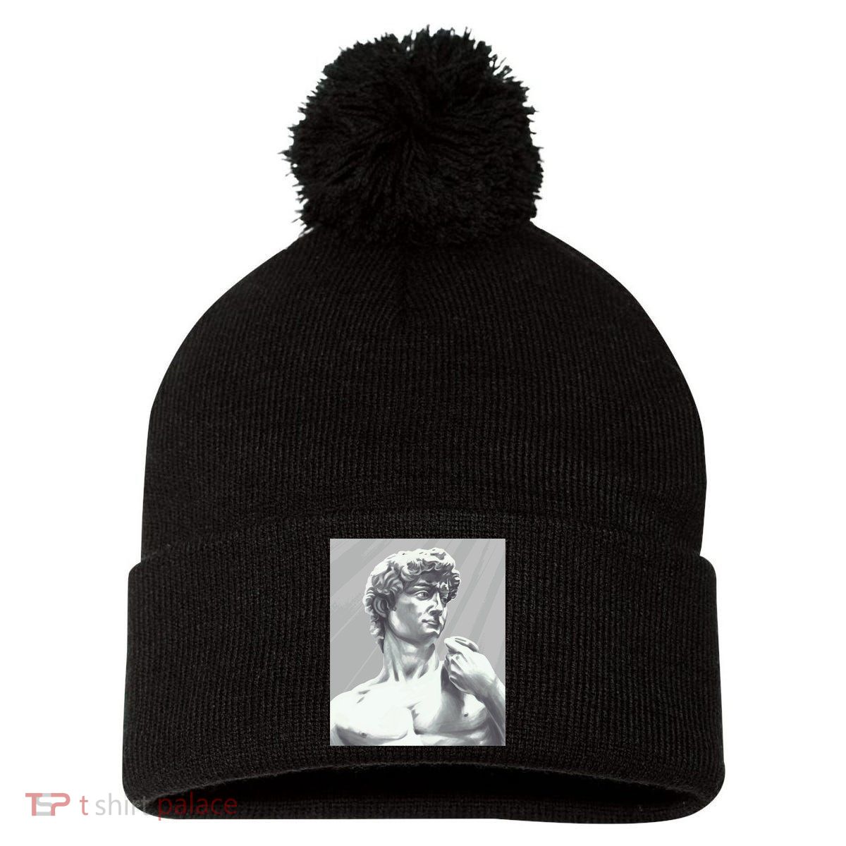 David Statue Pom Pom 12in Knit Beanie