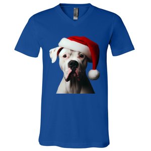 Dogo Argentino With Santa Hat Christmas Dog Owner Lover Mom Great Gift V-Neck T-Shirt