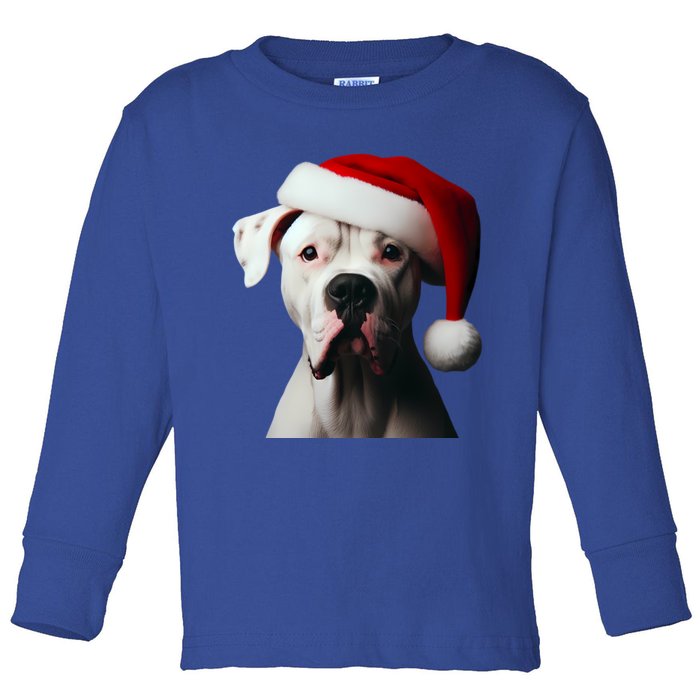 Dogo Argentino With Santa Hat Christmas Dog Owner Lover Mom Great Gift Toddler Long Sleeve Shirt