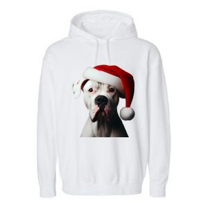 Dogo Argentino With Santa Hat Christmas Dog Owner Lover Mom Great Gift Garment-Dyed Fleece Hoodie