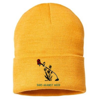 Dads Against Weed Funny Gardening Lawn Mowing Fathers Sustainable Knit Beanie