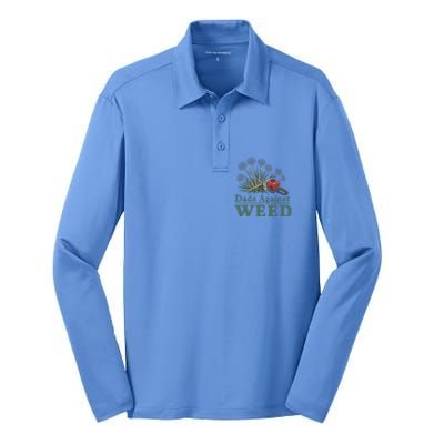 Dads Against Weed Funny Gardening Lawn Mowing Fathers Silk Touch Performance Long Sleeve Polo