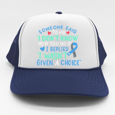 Diabetes Awareness Warrior Type 1 Type 2 T1 T2 Blue Ribbon Gift Trucker Hat