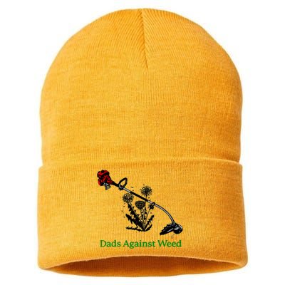 Dads Against Weed Funny Gardening Lawn Mowing Fathers Sustainable Knit Beanie