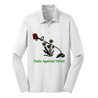 Dads Against Weed Funny Gardening Lawn Mowing Fathers Silk Touch Performance Long Sleeve Polo