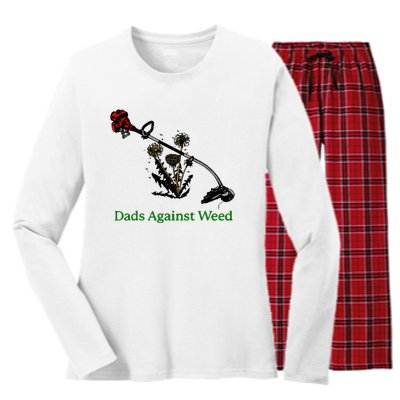 Dads Against Weed Funny Gardening Lawn Mowing Fathers Women's Long Sleeve Flannel Pajama Set 