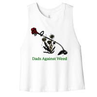 Dads Against Weed Funny Gardening Lawn Mowing Fathers Women's Racerback Cropped Tank