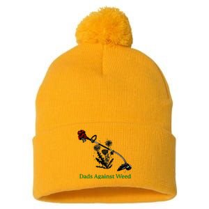 Dads Against Weed Funny Gardening Lawn Mowing Fathers Pom Pom 12in Knit Beanie