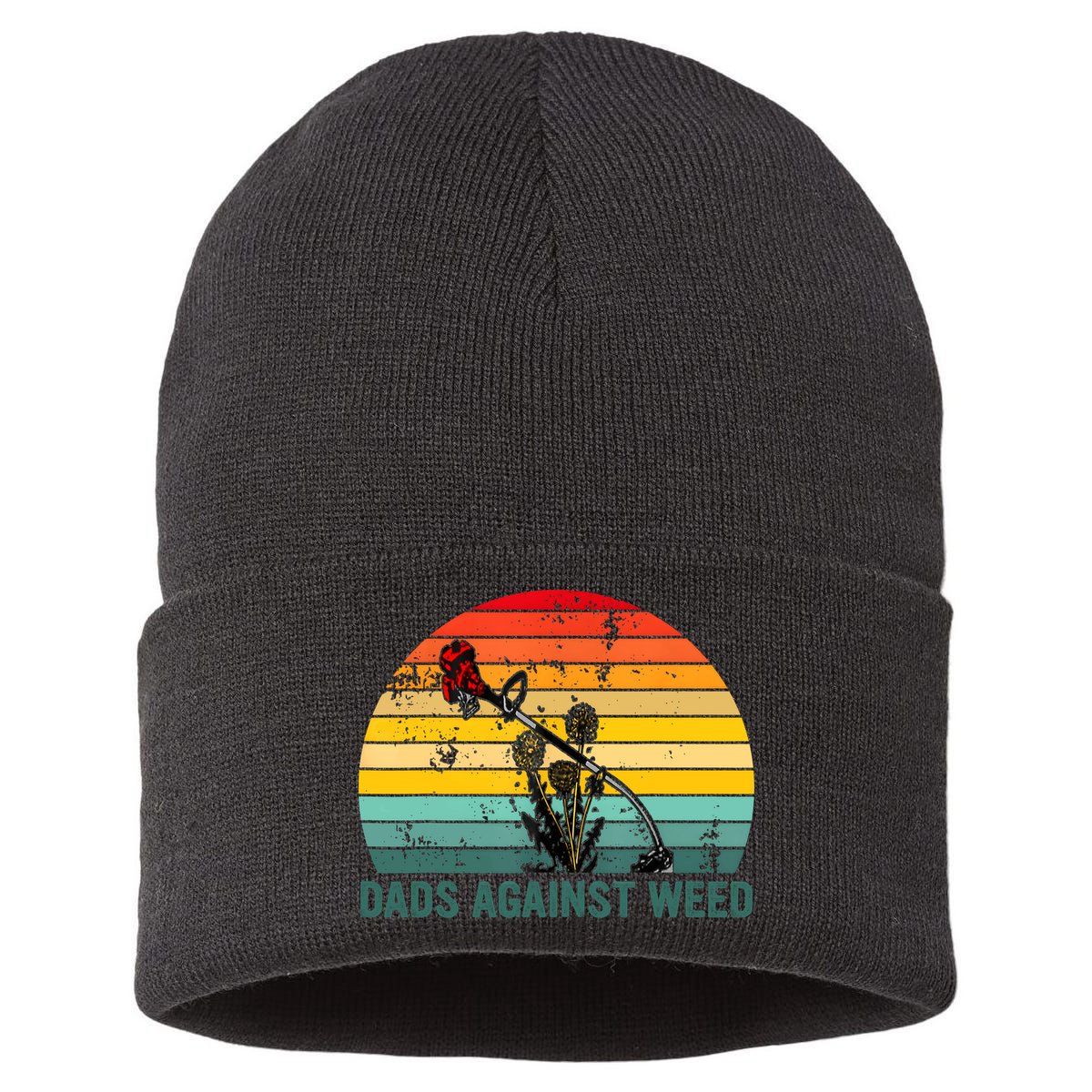Dads Against Weed Funny Gardening Lawn Mowing Fathers Sustainable Knit Beanie