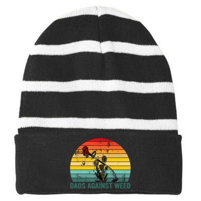 Dads Against Weed Funny Gardening Lawn Mowing Fathers Striped Beanie with Solid Band