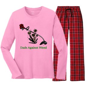 Dads Against Weed Funny Gardening Lawn Mowing Fathers Women's Long Sleeve Flannel Pajama Set 