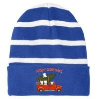 Dogo Argentino Xmas Vintage Red Pickup Meaningful Gift Striped Beanie with Solid Band