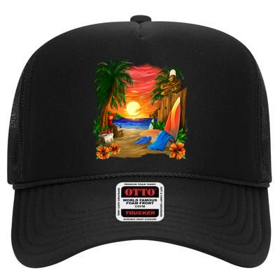 Day at the Beach High Crown Mesh Back Trucker Hat