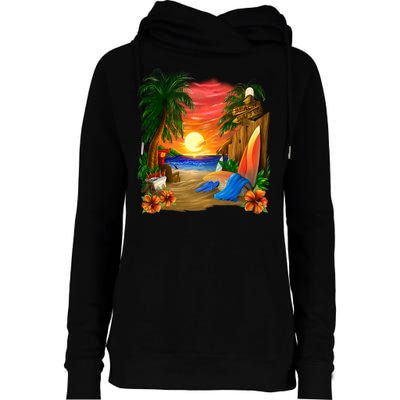 Day at the Beach Womens Funnel Neck Pullover Hood