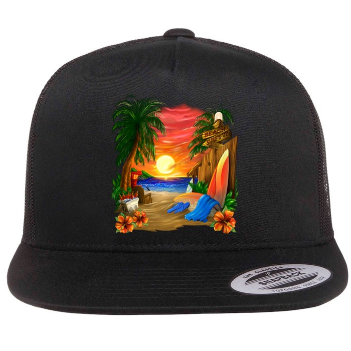 Day at the Beach Flat Bill Trucker Hat